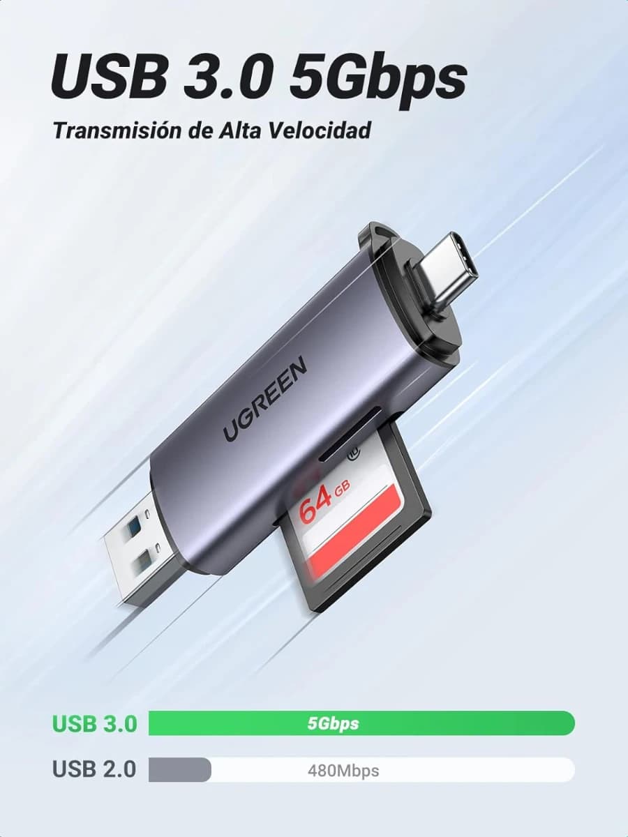 UGREEN Lector de Tarjetas USB C OTG 5Gbps Compatible con TF, - Imagen 2