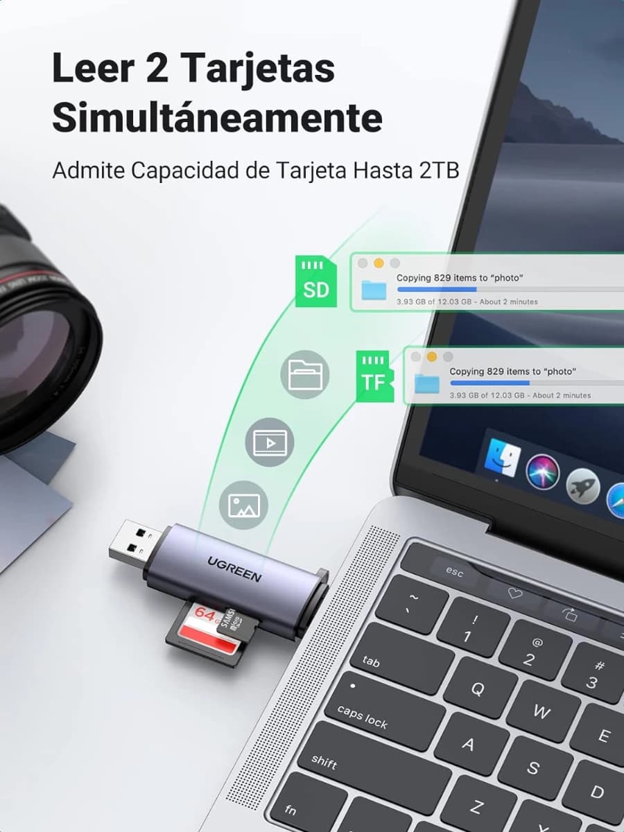 UGREEN Lector de Tarjetas USB C OTG 5Gbps Compatible con TF, - Imagen 5