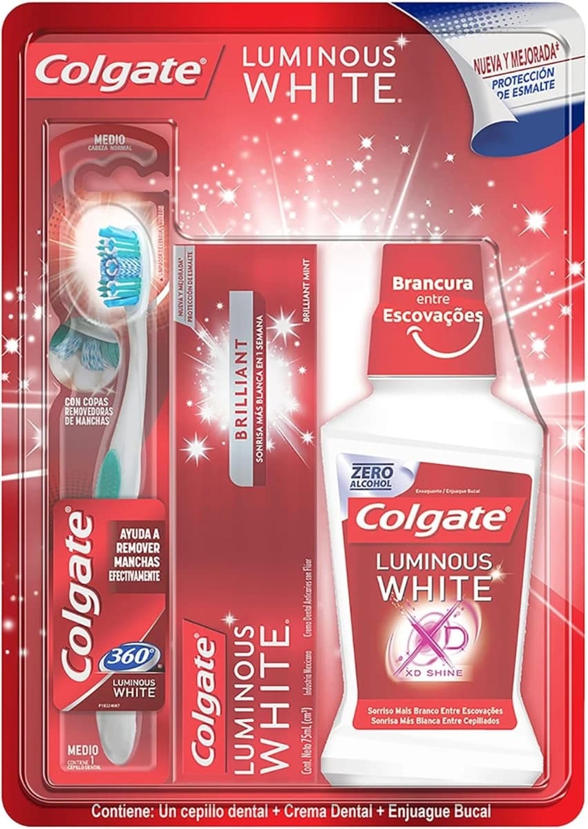 Cepillo + Crema Dental + Enjuague Bucal Colgate Luminous Whi - Imagen 1