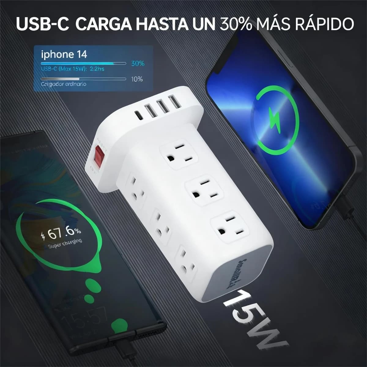 SMALLRT Regleta Torre Multicontacto, Extension Electrica USB - Imagen 3
