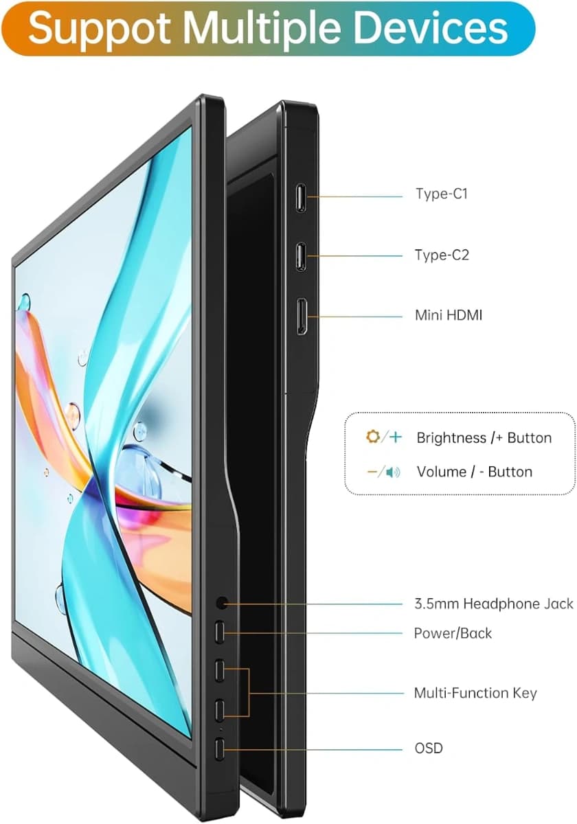 Monitor portátil de 15.6 pulgadas 1080P USB-C HDMI ultradelg - Imagen 4