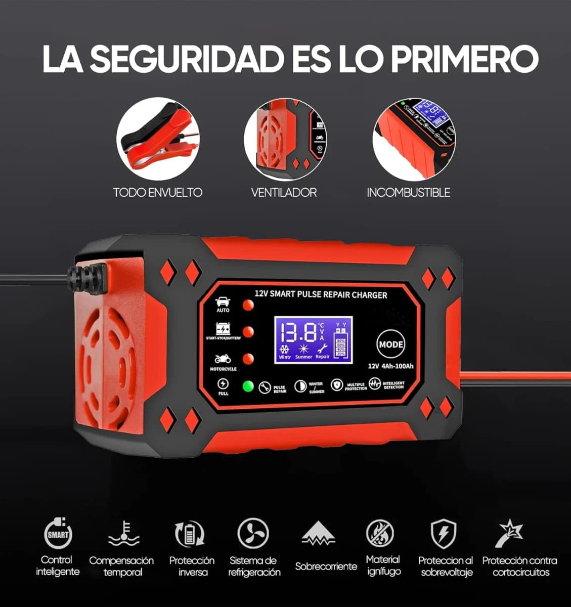 Cargador de Bateria de Auto 12V 6A,Portatil Cargador de Bate - Imagen 3