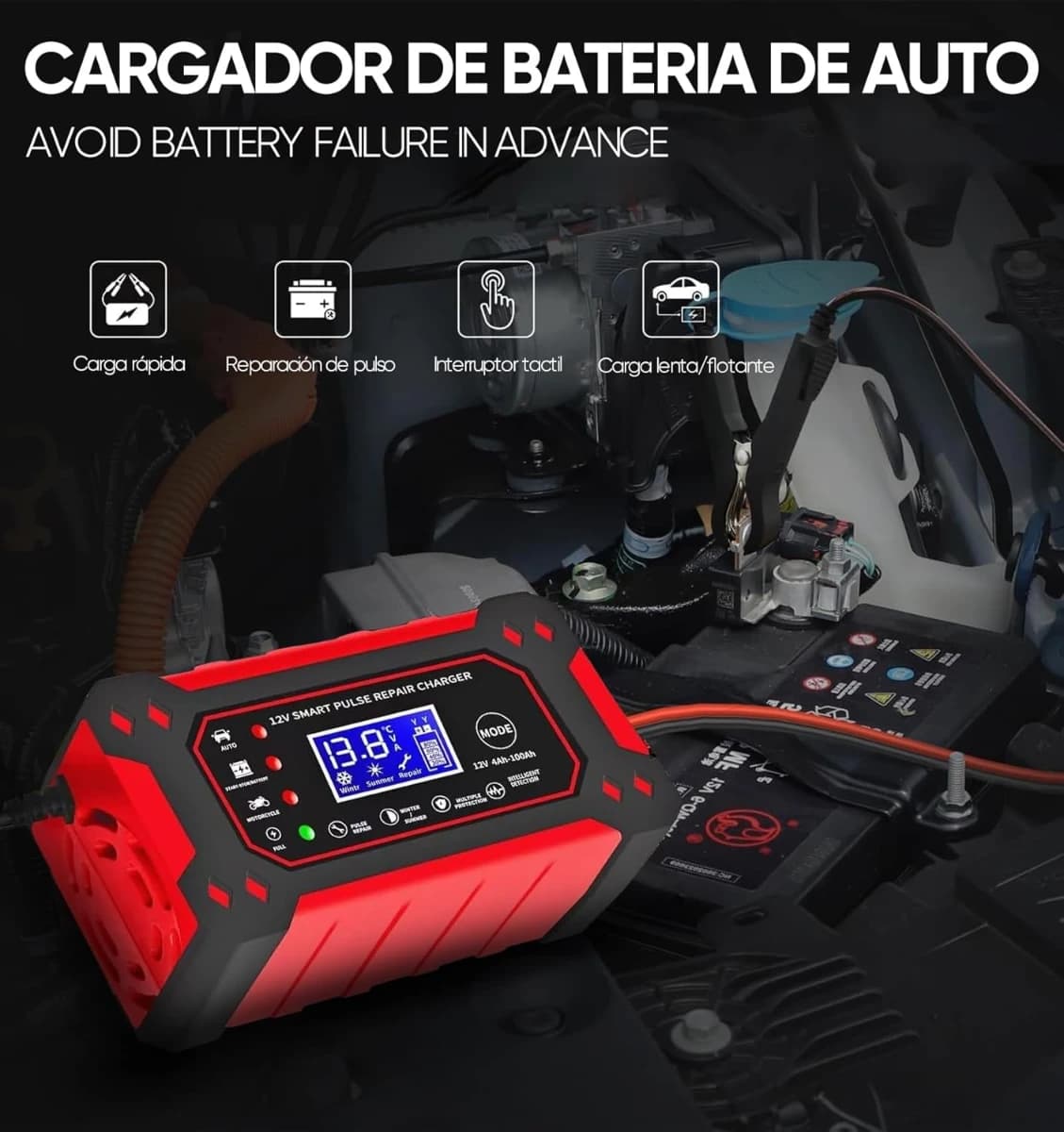 Cargador de Bateria de Auto 12V 6A,Portatil Cargador de Bate - Imagen 5