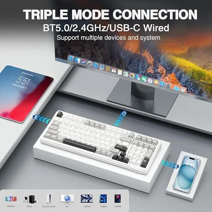 AULA F99 Teclado mecánico inalámbrico, triple modo BT5.0/2.4GHz/USB-C - Imagen 3