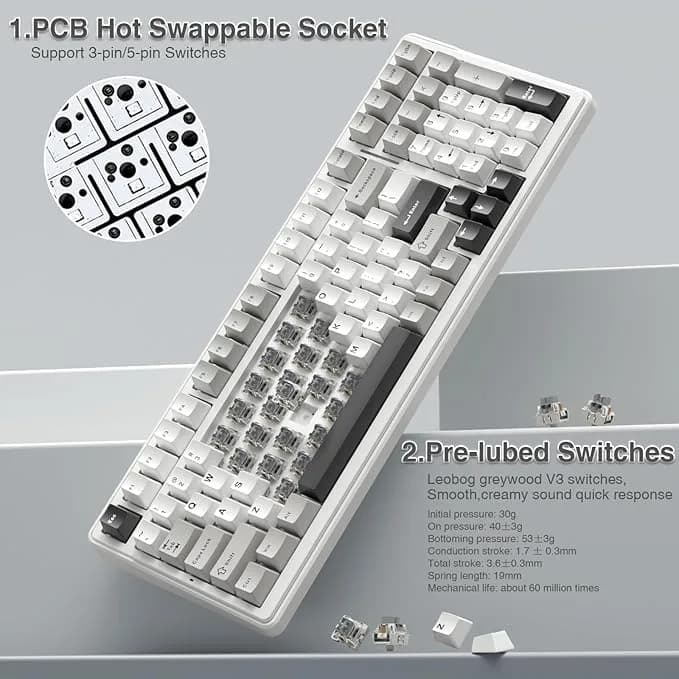 AULA F99 Teclado mecánico inalámbrico, triple modo BT5.0/2.4GHz/USB-C - Imagen 5