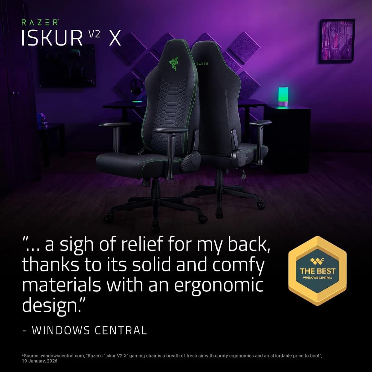 Razer Iskur V2 X Silla Ergonómica para Juegos — Soporte Lumbar Incorporado - Imagen 5
