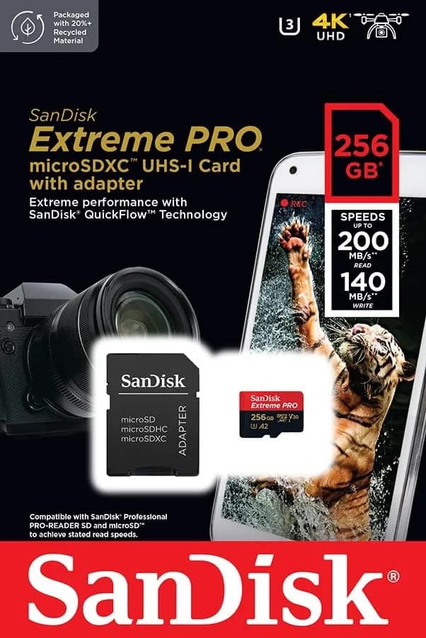 SanDisk Tarjeta microSDXC Extreme Pro de 256 GB + Adaptador SD - Imagen 3