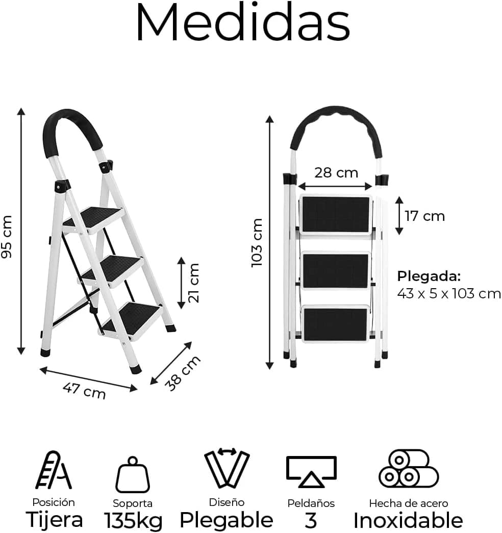 ¡Escalera Raganet 3 Peldaños! Acero Inox Plegable - ¡Oferta Imperdible! - Imagen 2