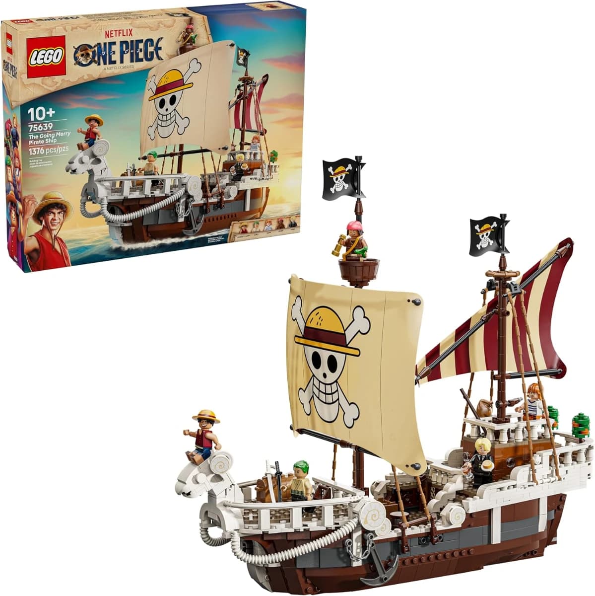 Lego One Piece Barco Pirata Going Merry Set con Barco, Juguete de Construcción con 5 Minifiguras