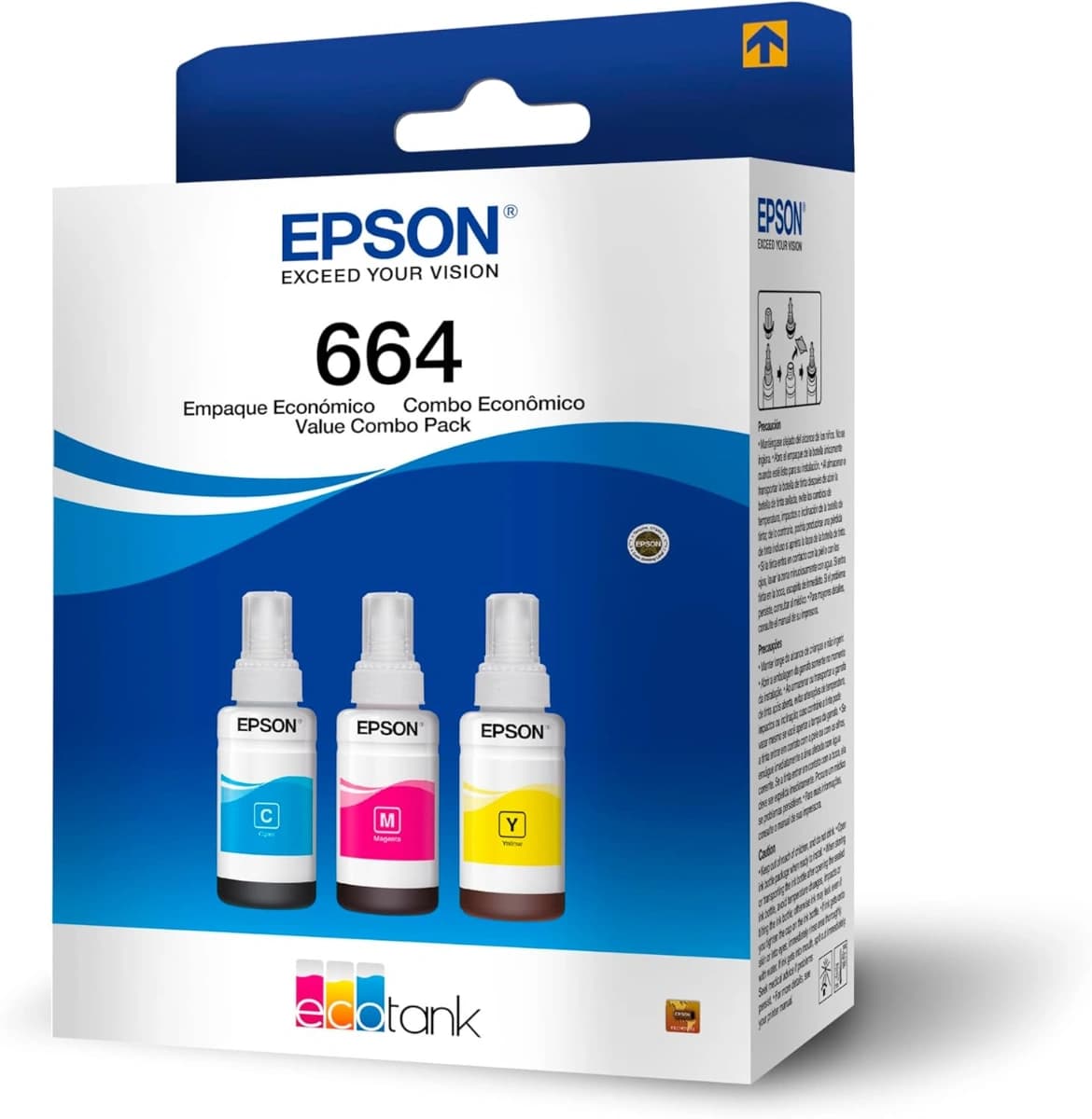 Epson EcoTank T664 Cian, Magenta, Amarillo: 3 Botellas de Tinta Originales