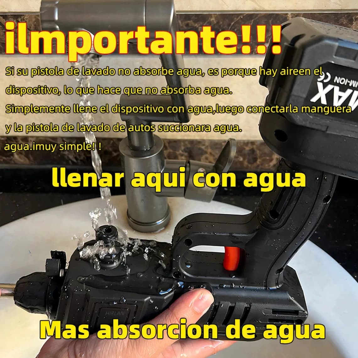 Hidrolavadora Inalámbrica Electrica HIRLAN YN01 Pistola Para Lavado Autos Portatil color negro - Imagen 3