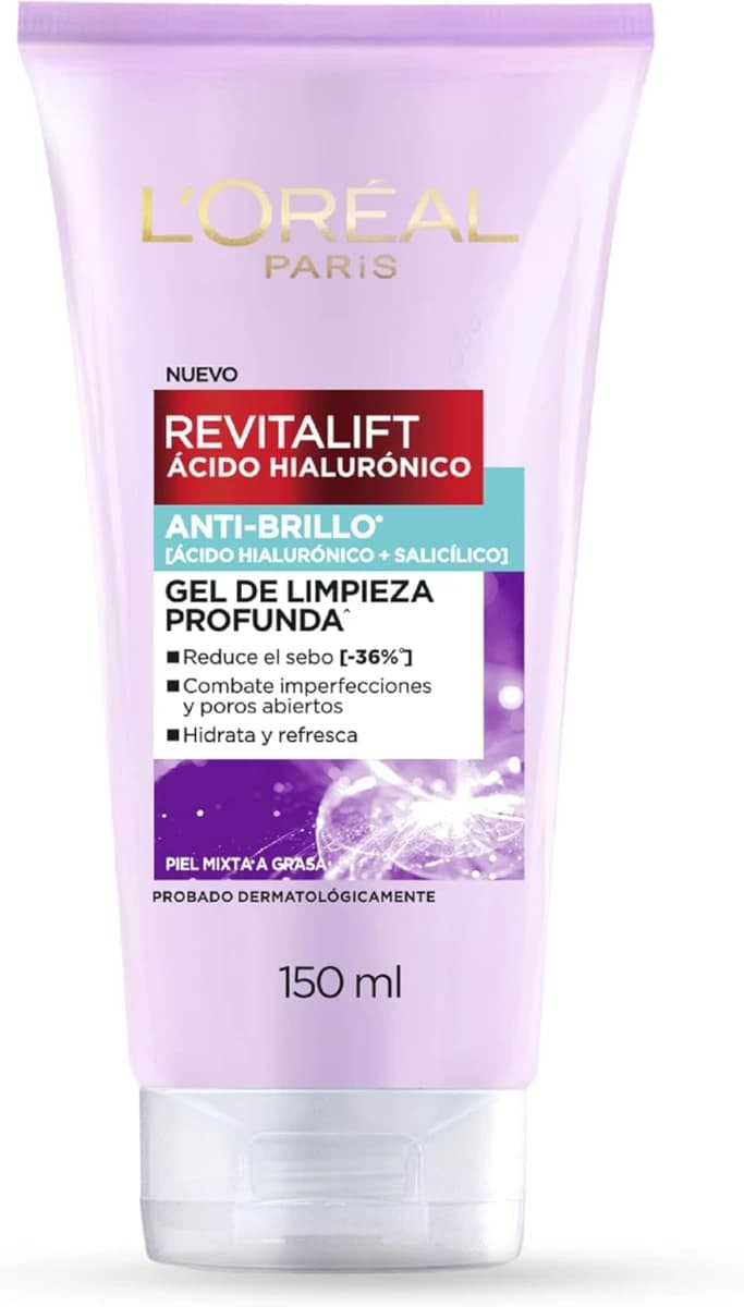 L'Oreal Paris Revitalift Ácido Hialurónico Gel de Limpieza Profunda Anti Brillo, con Ácido Salicílic