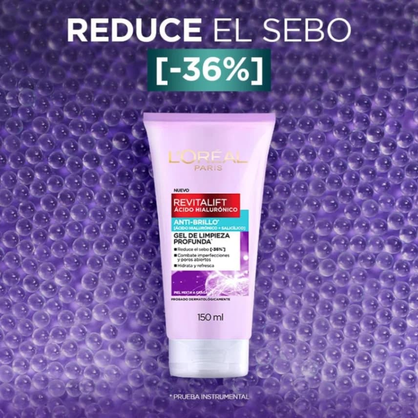 L'Oreal Paris Revitalift Ácido Hialurónico Gel de Limpieza Profunda Anti Brillo, con Ácido Salicílic - Imagen 3