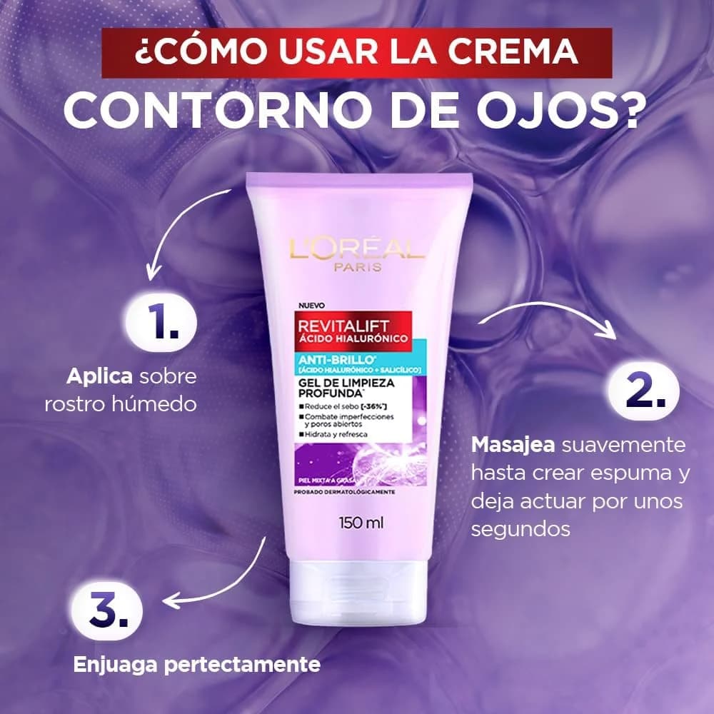 L'Oreal Paris Revitalift Ácido Hialurónico Gel de Limpieza Profunda Anti Brillo, con Ácido Salicílic - Imagen 4