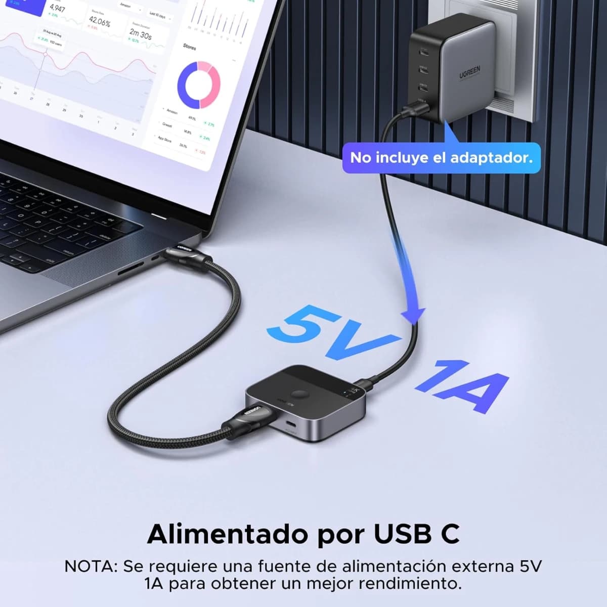 UGREEN Switch USB C + HDMI a HDMI 2.0 4K 60Hz 2 Entradas 1 Salida Comutador Tipo C 2K 1080P 240Hz HD - Imagen 5