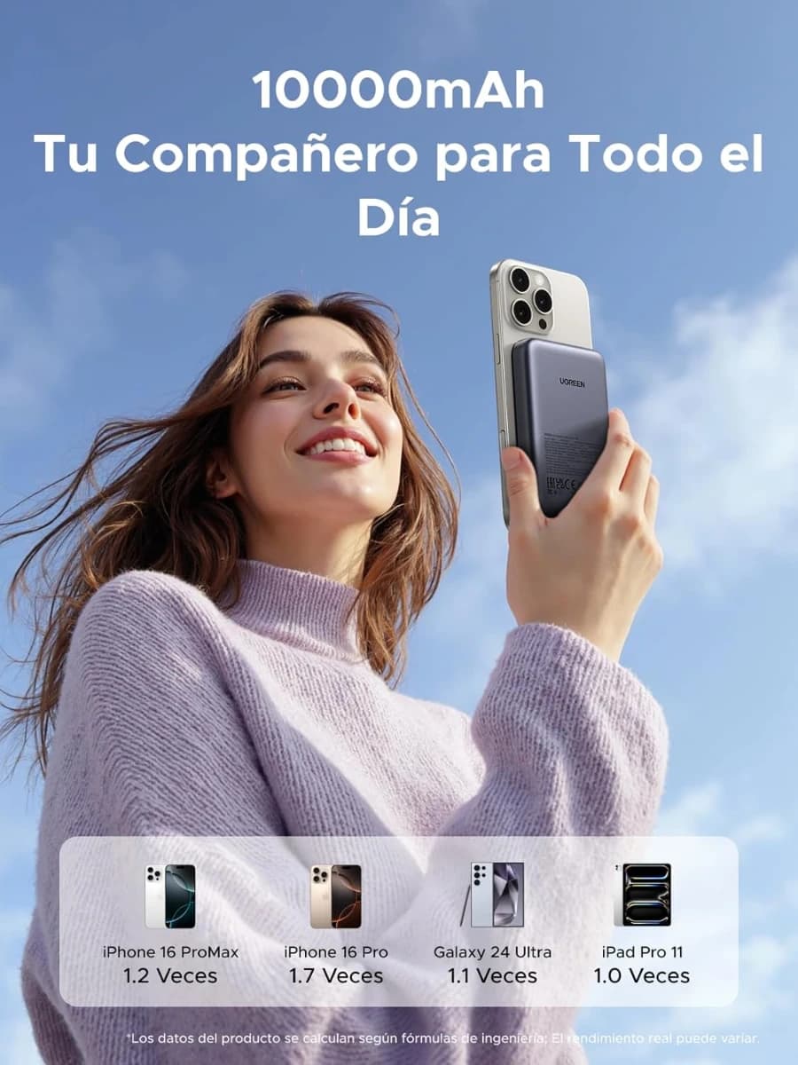 UGREEN 10000mAh Power Bank Inalabrico PD 20W Carga Raida, Cargador USB C Portail Magnético, Bateria  - Imagen 3