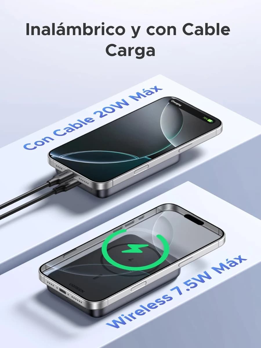 UGREEN 10000mAh Power Bank Inalabrico PD 20W Carga Raida, Cargador USB C Portail Magnético, Bateria  - Imagen 4