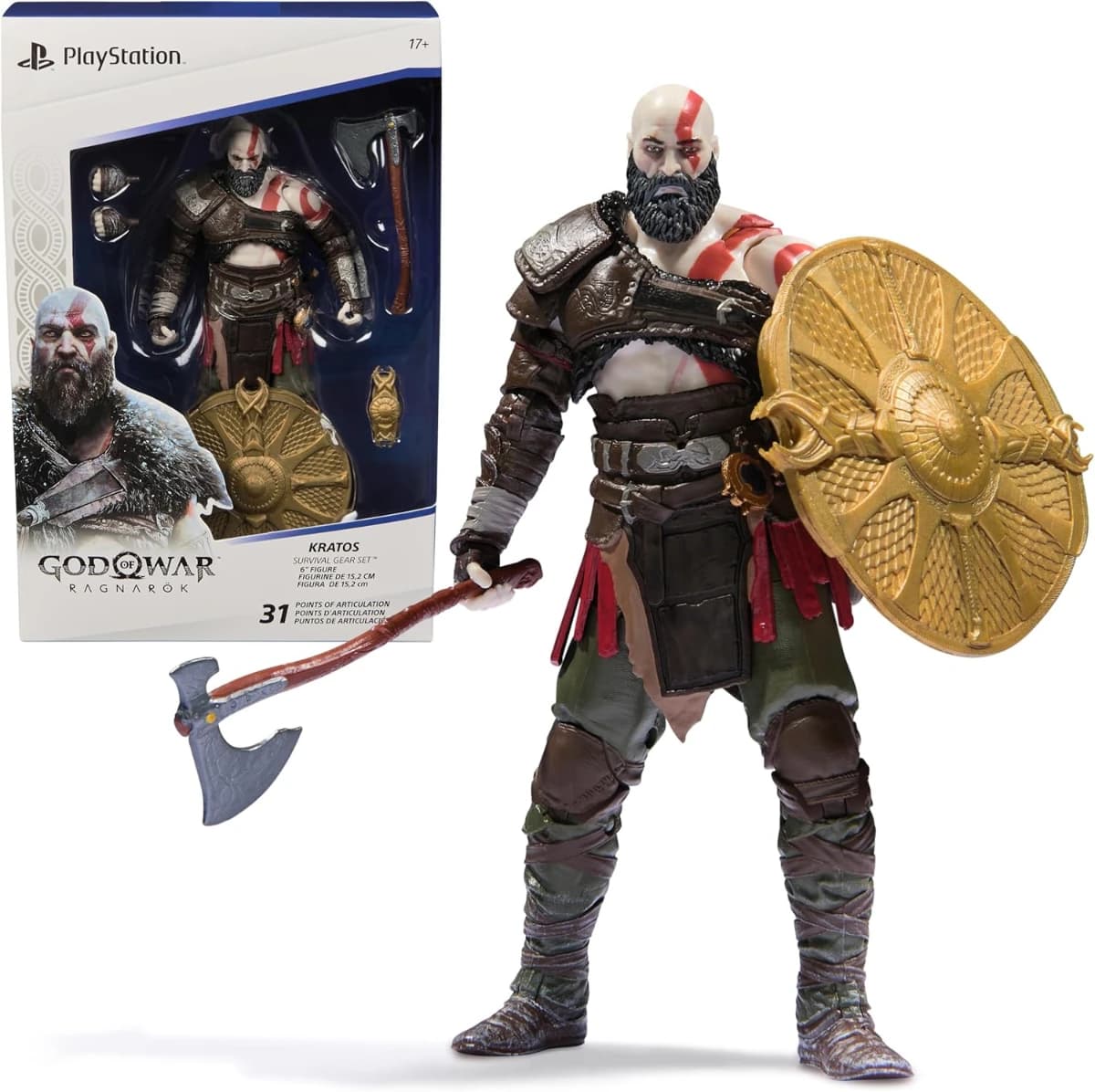 PlayStation God of War Ragnarök, Figura de acción de Kratos de 15 cm con 5 Accesorios