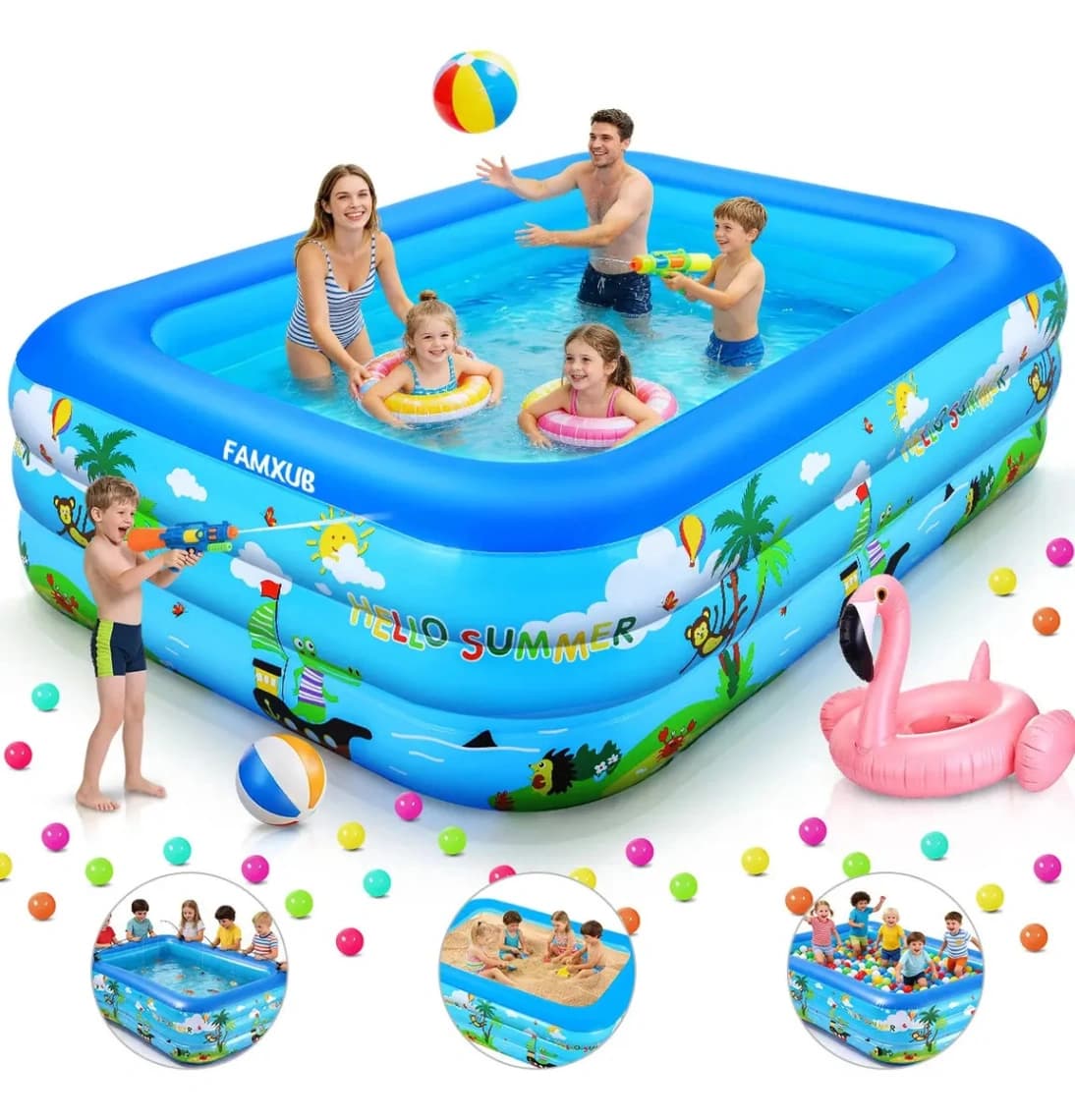 Alberca Inflable 180*130*56cm Piscina Niños Familiar Rectangular Azul Grandes Agua de 800L
