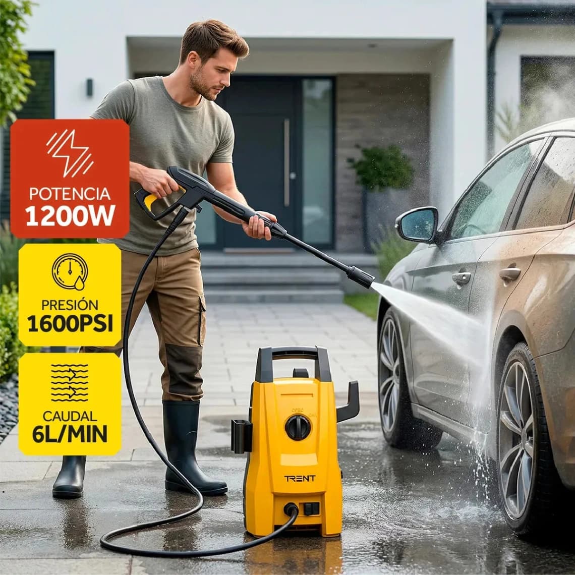 Hidrolavadora Electrica 1200w 1600 Psi Alta Presion Amarillo 60hz - Imagen 2