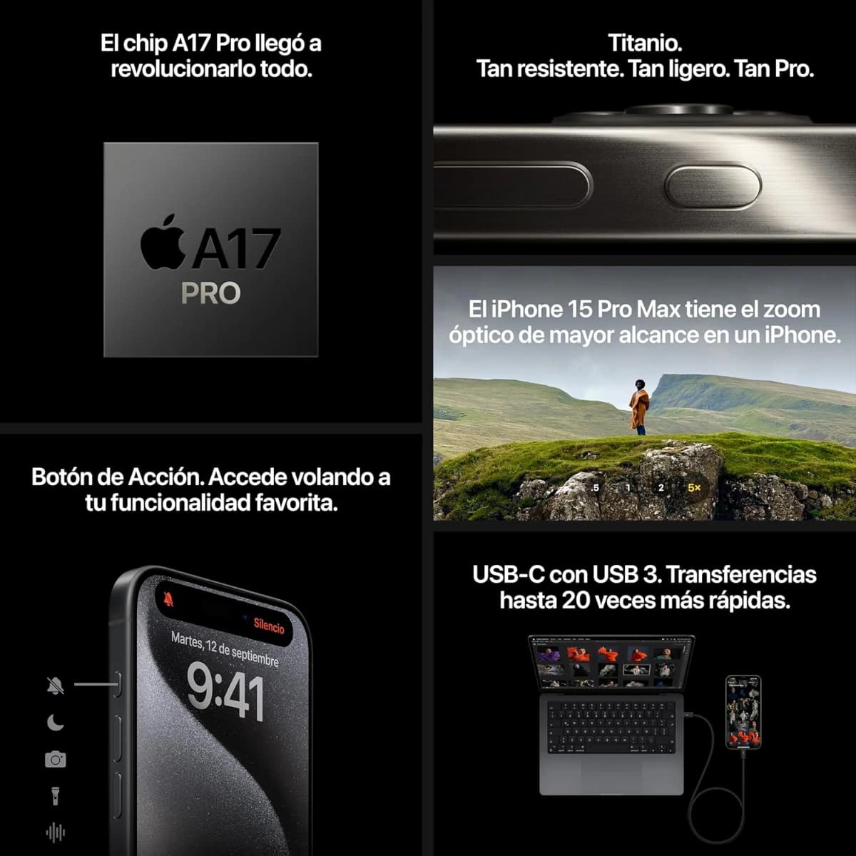 Apple iPhone 15 Pro 256GB Titanio Negro Desbloqueado (Reacondicionado) Esim - Imagen 5
