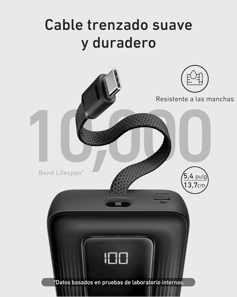 Anker Zolo 10000mAh 30W Power Bank: Carga Rápida con Cable USB-C Integrado - Imagen 2