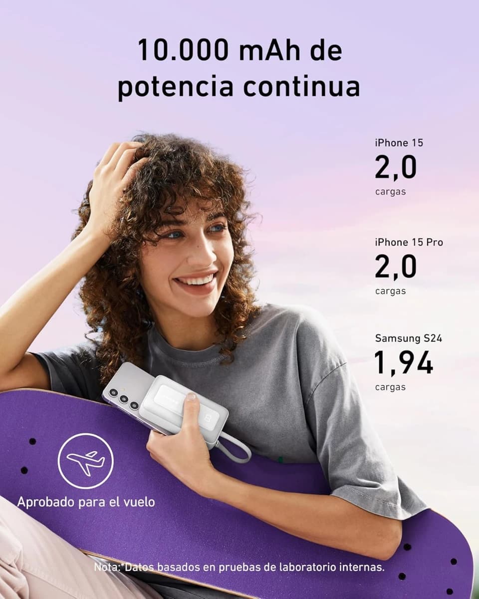 Anker Zolo 10000mAh 30W Power Bank: Carga Rápida con Cable USB-C Integrado - Imagen 3